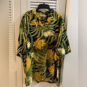 Tropical Floral Men's Shirt - Green and Yellow A13